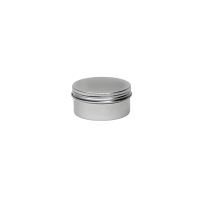 Boîte ronde en aluminium avec couvercle à vis et cache en EPE (± 80 ml)
