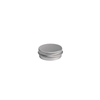Boîte ronde en aluminium avec couvercle à vis et cache en EPE (± 15 ml)